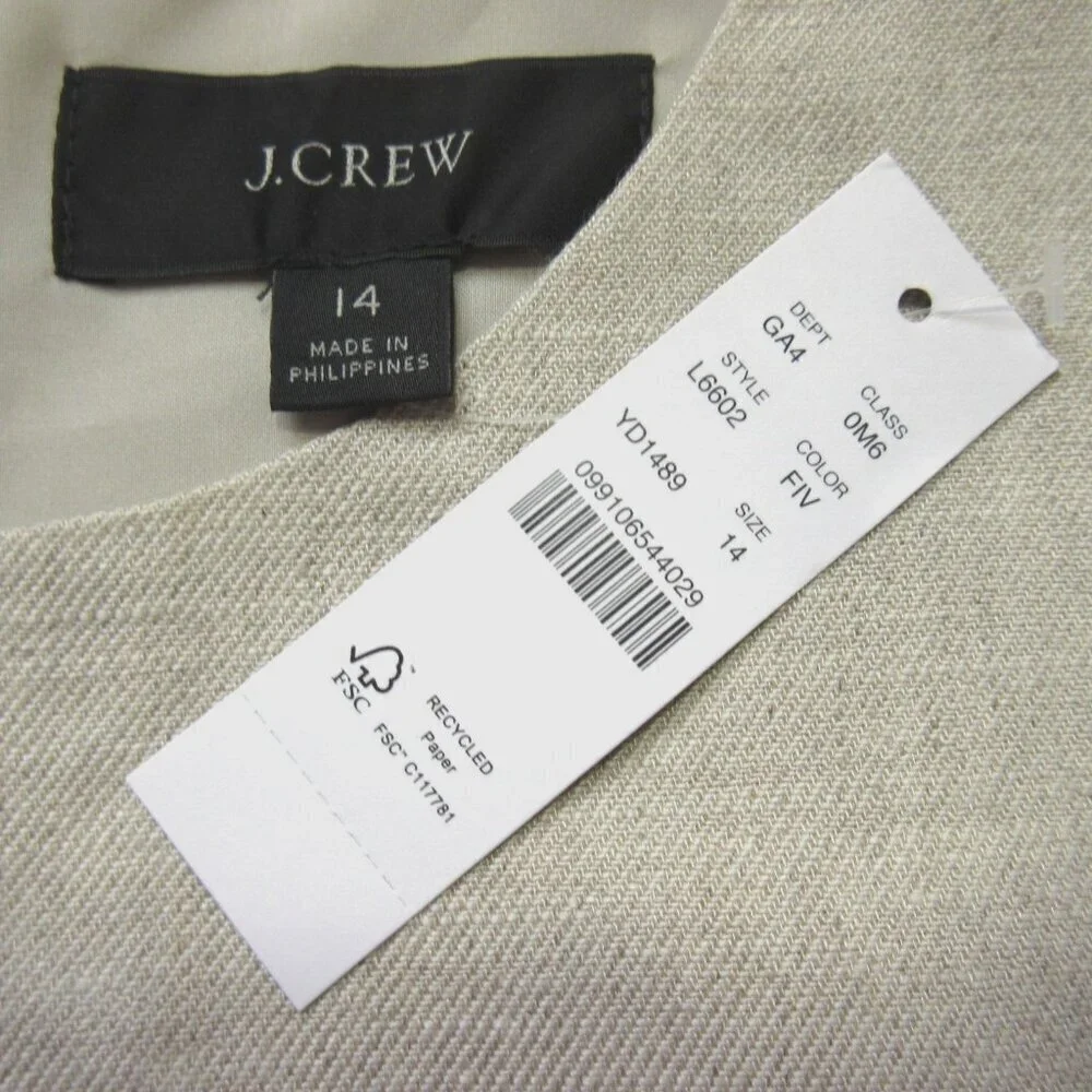 NWT J.Crew Resume Sheath in Flax Beige Stretch Linen Dress 14 $168
